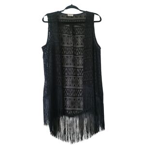 Ardene Easel Fringe Cardigan Size XL in Black
